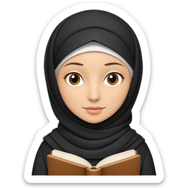 Teacher wearing hijab marking book sticker