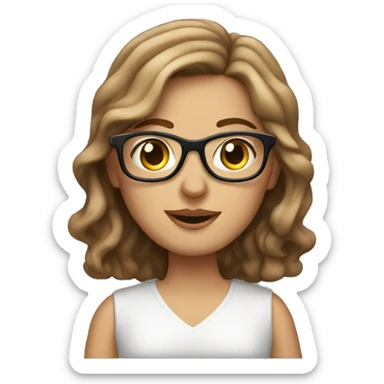 wavy brown-hair white girl with macbook wearing glasses sticker