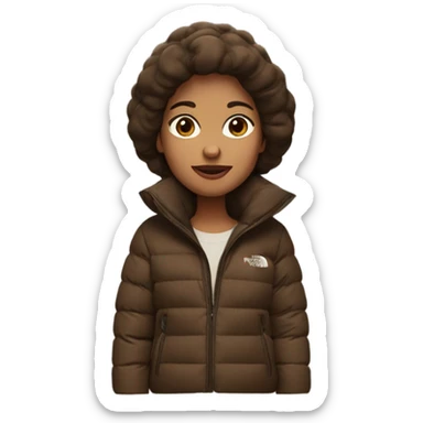 Brunette with a puffy brown north face winter coat  sticker