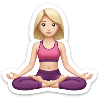 The same girl is sitting in a lotus position, with shoulder-length hair and sportswear. sticker