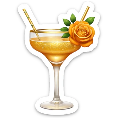 Glittery golden mocktail with orange roses sticker
