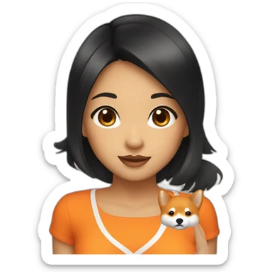 Black hair girl with orange color shiba inu sticker