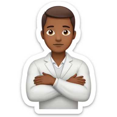 a guy holding his neck with his arms crossed  sticker