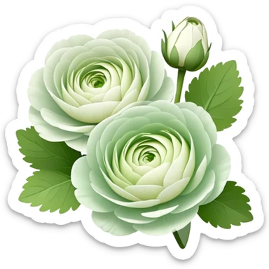 Two white and light green Ranunculus flowers sticker