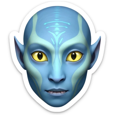 Na'vi character from Avatar movie, blue skin, bioluminescent markings, tall and slender, yellow eyes sticker