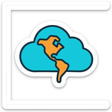 cloud with the outline of North and South America inside, icon style, modern and flat sticker