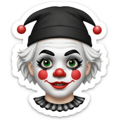 маленький озлобленный клоун в черно-белых тонах в маленькой шляпе-колпаке (никаких других цветов)

черно-белое лицо, черно-белые волосы sticker