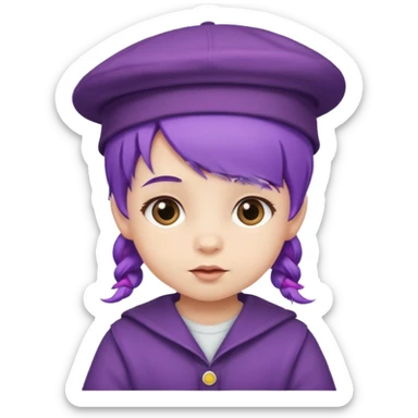 purple haired little baby with hat sticker