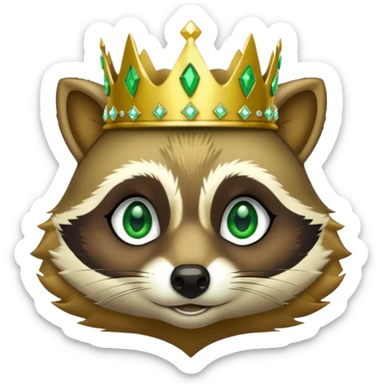 Bright green Racoon with jewelled gold crown sticker