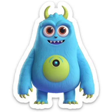 friendly colorful monster with big eyes and fuzzy body like in Monsters Inc sticker