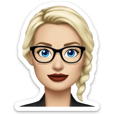margot robbie secretary,  bright blue eyes, wearing black glasses  sticker
