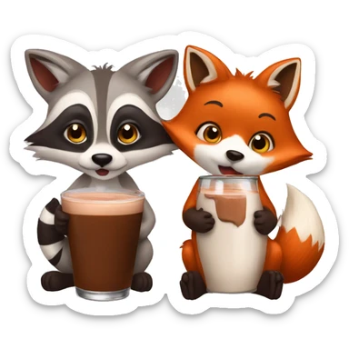 Fox drinking chocolate milk with a raccoon sticker
