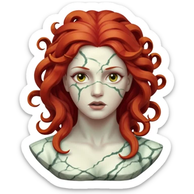 white cracked marble statue head medusa red hair marble sticker