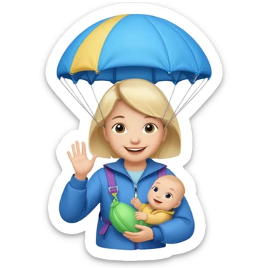 Skydiving girl baby with parachute and UFO blue sticker