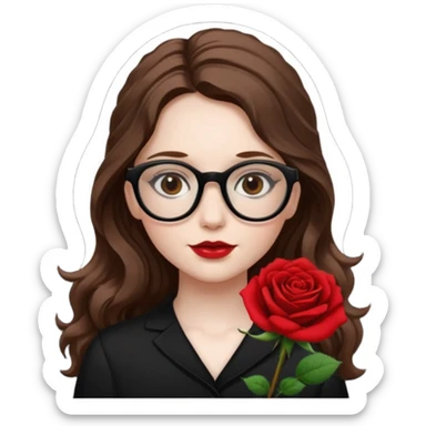 Una ragazza con capelli castani mossi e lunghi e indossi occhiali neri e con una piccola rosa nella testa sticker
