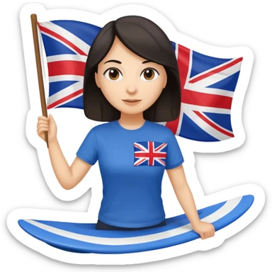 Woman teacher with dark hair in T-shirt with the UK flag surfing  sticker