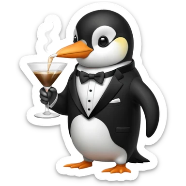 Penguin drinking a coffee in a martini glass sticker