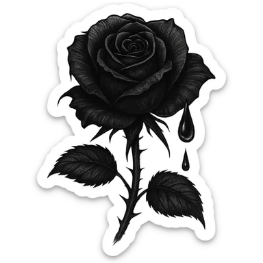 emo object, black rose with a single tear sticker