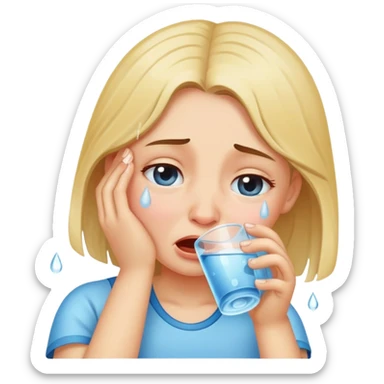 Girl crying and drinking water  sticker