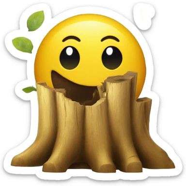 yellow emoji with yellow tree stump in mouth sticker
