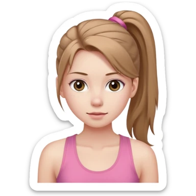 Девушка, бледная кожа, светло русые, длинные волосы, собранные в хвост, серые глаза, розовая майка без рукавов  sticker