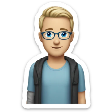 white boy with receding hairline with blue eyes and glasses and stubble beard sticker