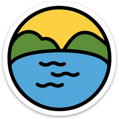 lake icon, circular shape, medium black border, no frame, white background, minimalist, Little Alchemy inspired, color outline style sticker