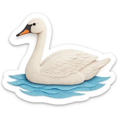 close-up of a tundra swan floating on water, paper craft style, distinct layered paper effect, realistic feather patterns, soft blue water sticker