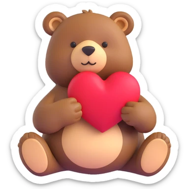 loving bear holding a heart radiating affection sticker