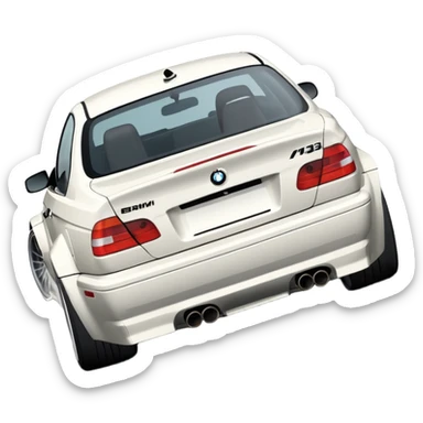 

A white BMW M3 E46, seen from behind at a certain angle, is drifting through a corner; the wheels are not straight, they are changing according to the rotation of the drift. sticker