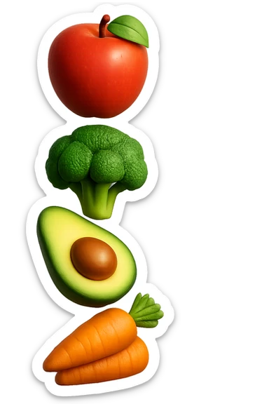 emoji stile iphone in 3d di cibo sano che fluttua in aria vericalmente, iperrealistico 4k sticker