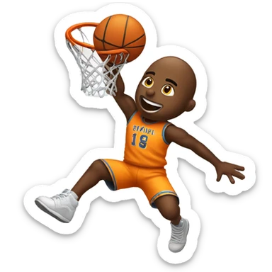 small man jumping dunking basketball sticker