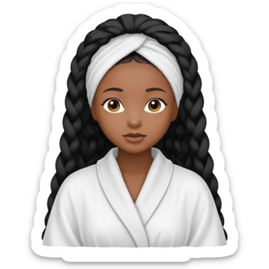 Black girl with a white robe a hair towel and pretty  sticker