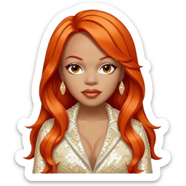Faith Evans with long orange-red hair, ivory sequin outfit  sticker