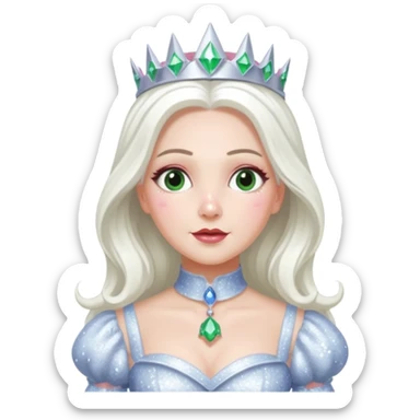 Good Witch of the North from the Wizard of Oz with long white hair, white sequin outfit sticker