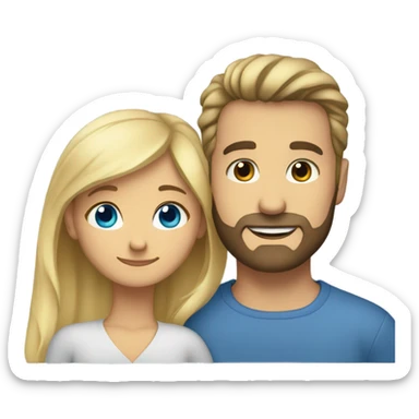 A girl with brown eyes hugs a bearded blue-eyed man with blond hair sticker