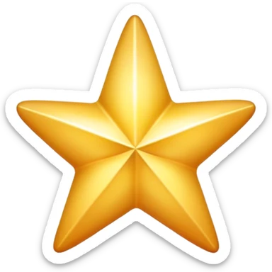 A bright, golden cartoon star with a soft glow, rounded edges, and a playful, 3D look. The style is fun, and polished, with smooth shading and a vibrant color palette sticker