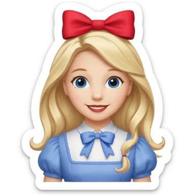 Dorothy Gale from The Land of Oz with long blonde hair, periwinkle outfit, red bow sticker