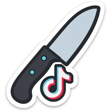 flat toon style TikTok knife, reversed direction sticker