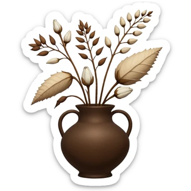 White Dried flowers and pods in a brown vase sticker