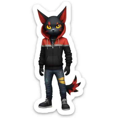 Cool Anthro Black Noibat-Quilava-Litten-Pokémon with edgy stripes hoodie spiked collar punk Full Body sticker