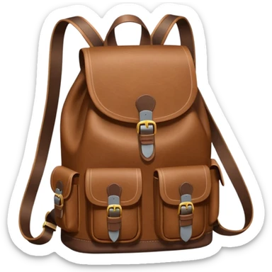 Draw a leather backpack using a front camera with an 80-degree angle from the ground, ensuring the object remains stationary without rotation or tilt. sticker