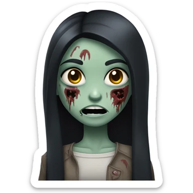 girl zombie with black long hair with teeth and serious face  sticker