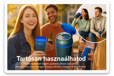 Készíts a következő jellemzőkre a mellékelt fotó felhasználásával a szöveghez illő képet, 1000x600px-es méretűt, fiatalos, dinamikus, megnyerő,változatos, színes, valósághű fotók legyenek!
„Tartósan használhatod”
Trendi design – az élelmiszeripari alapanyagból készült termék jól bírja a használatot, magasabb hőmérsékleten sem válik használhatatlanná. Újra és újra veled lehet. sticker