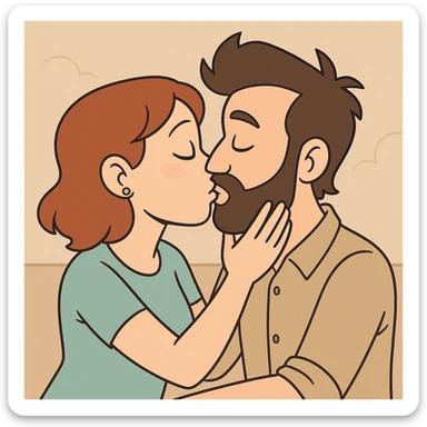 cartoon style illustration of a couple sharing a gentle kiss, soft and loving atmosphere sticker
