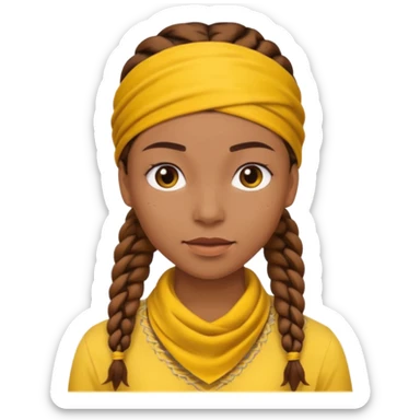 woman with brown braids and a yellow bandana sticker
