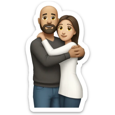 Bald Hispanic man with beard and white brunette with long hair hugging sticker