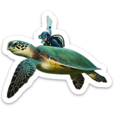 sea turtle with scuba diver swimming sticker