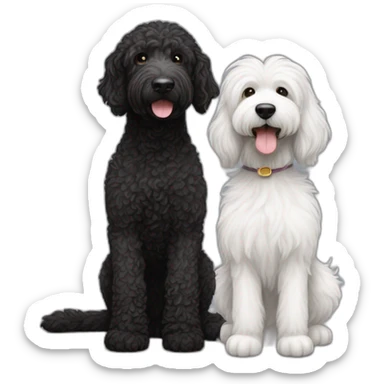 All Black adult labradoodle and a white grey kitty sticker