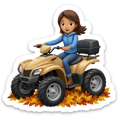 Girl driving a four wheeler through a pile of fall leaves sticker